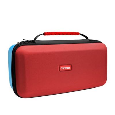 GXTrust 1252RB XL Funda para Nintendo Switch 2, Carcasa Estuche Rigido de Transporte para Consola y Accesorios, Funda Protectora Dura, Bolsillo para 4 Joy-Cons y 12 Cartuchos de Juego, Rojo / Azul