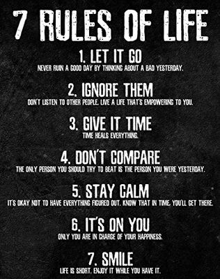 HoneyKICK Póster motivacional de 7 reglas de la vida para oficina en casa, impreso en papel de cartulina premium, tamaño 11 x 14 pulgadas, impresión perfecta para dormitorio