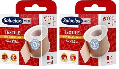 Salvelox ® | Esparadrapo Textile | Excelente adhesión a la piel y resistente a la suciedad | Color beige | 5x2.5cm (Paquete de 2)