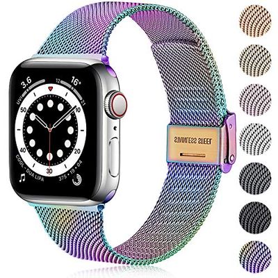 Ouwegaga Vervangende Bandje Compatibel met Apple Watch Bandje 38mm 40mm 41mm 42mm 44mm 45mm SE, Roestvrijstalen Metalen Bandje Compatibel met iWatch Series 9 8 7 6 5 4 3 2 1, 38mm/40mm/41mm Kleurrijk