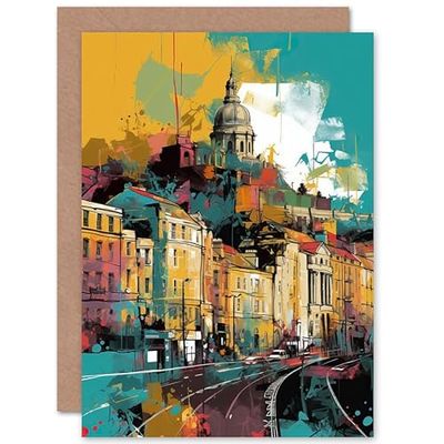 Artery8 Nottingham City Modern Multicoloured Cityscape Travel Birthday Sealed Greeting Card Plus Envelope Blank inside