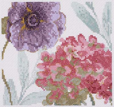DMC Cross Stitch Kit Watercolor Hydrangea and Peony, Includes Aida Fabric 5.5pts/cm, Mouliné Étoile Thread, Needle and Instructions