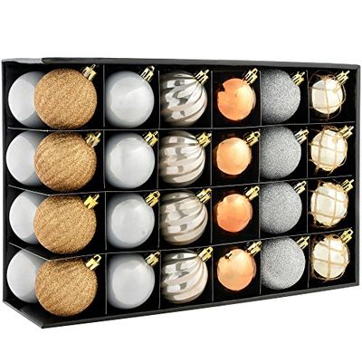 WeRChristmas Juego de Bolas de Lujo para el árbol de Navidad, Prueba de Golpes, plástico, Bronze/Silver/Gold, 48 Piece