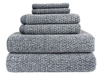 Everplush Diamond Jacquard - Set di 6 Asciugamani da Bagno, Colore: Grigio e Blu