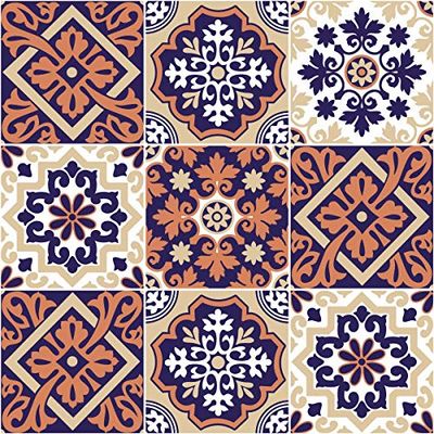 9 Stickers adhésifs carrelages | Sticker Autocollant Carreaux de Ciment - Mosaïque carrelage Mural Salle de Bain et Cuisine | Carreaux de Ciment adhésif Mural - azulejos - 10 x 10 cm - 9 pièces