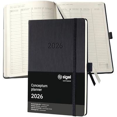 SIGEL C2619 Wochenkalender Conceptum 2026, ca. A5, schwarz