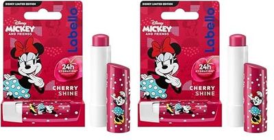 LABELLO Cherry Shine - Burro di cacao idratante per bambini, con l’immagine di Minnie, edizione limitata Disney (1 x 5,5 ml), al profumo di ciliegia, balsamo nutriente, idratazione a lunga durata