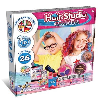 Science4you Hair Studio - Chalks for Girls and Boys, Hair Accessories Gift Set with Temporary Hair Dye Tattos and much more for Kids, Games, Toys and Gifts for Girls and Boys 7 8 9+ Year olds