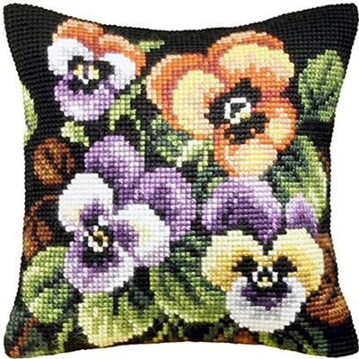 Orchidea Large Cross Stitch Cushion Kit, Pansies 3, 40 x 40cm