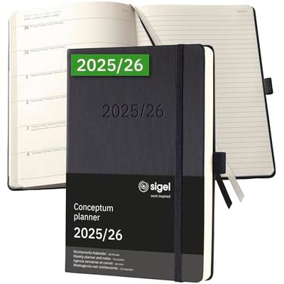 SIGEL C2603 Wochennotiz-Kalender Conceptum 2025/2026, ca. A5, schwarz: Agenda Conceptum, Classic, Hardcover