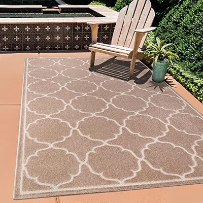 SANAT Tappeto per esterni, resistente alle intemperie, per interni ed esterni, tappeto per balcone, impermeabile, per terrazza, giardino, cucina, bagno o soggiorno, beige, 60 x 110 cm