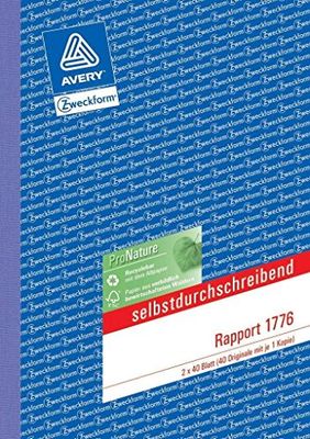 AVERY Zweckform 1776 Rapport (A5, zelfdoorschrijvend, getest door juridische experts, voor Duitsland en Oostenrijk voor documentatie van arbeid en materiaalverbruik, 2 x 40 vellen) wit/geel