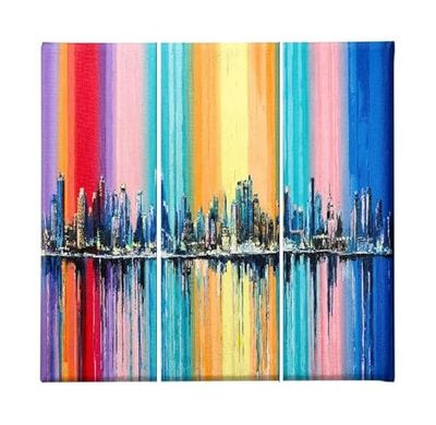 Homemania HM203PKNV-17 Cuadro - Colores - Arte y Graffiti, Poliéster, Madera, Multicolor, 69 x 3 x 50 cm, Set de 3 Piezas