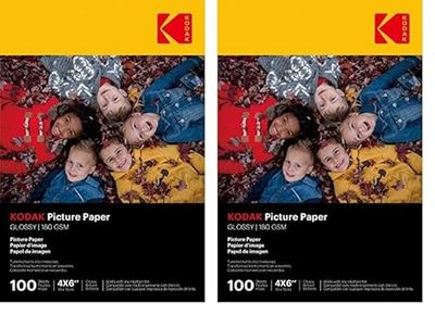 KODAK 9891161 : 100 feuilles de papier photo 180g/m², brillant, Format A6 (10x15cm), Impression Jet d’encre (Lot de 2)