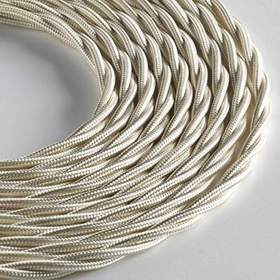 Klartext – Cable textil trenzado luminoso para iluminación, 3 x 0,75 mm, marfil, 3 m. Atención: cable tierra incluido. Máxima seguridad a prueba de golpes.