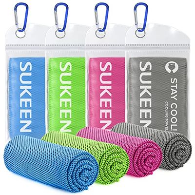 Sukeen 4 stuks koelhanddoek (40 x 12 inch), ijshanddoek, zachte ademende koude handdoek, microvezel handdoek voor yoga, sport, hardlopen, sportschool, training, kamperen, fitness, training en meer