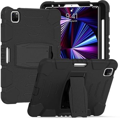Hitta med stöd för Samsung Tab A7 2020 T500 T505, hållbar, hybrid, chockerande, resistent, tre lättviktig, silikonskydd för barnsurfplatta (svart)