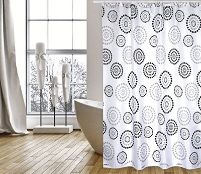 MSV Rideau de Douche Polyester Dots 180x200cm QUALITÉ Premium Gris - Anneaux Inclus