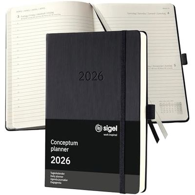 SIGEL C2610 Tageskalender Conceptum 2026, ca. A5, schwarz