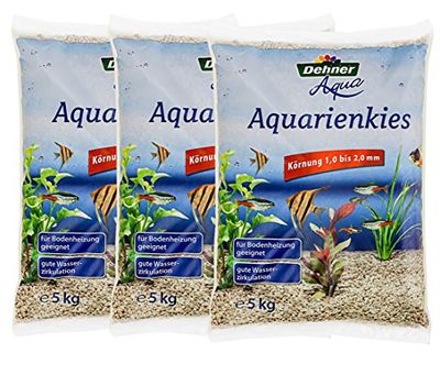 Dehner Aqua Lot de 3 sachets de Gravier pour Aquarium Grains 1-2 mm Blanc 3 x 5 kg (15 kg)