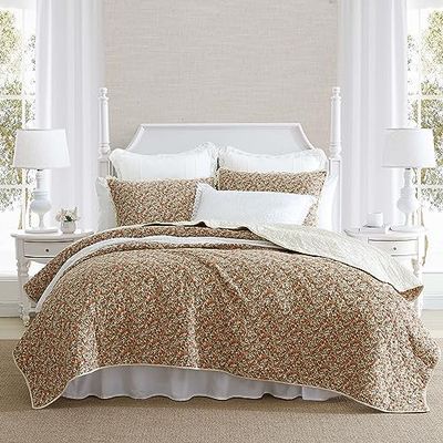 Laura Ashley – Queen påslakanset i bomull, lätta bomullssängkläder med matchande örngott, vintage blommig inspirerad heminredning med solid omvänd (Loveston bränd orange, drottning)