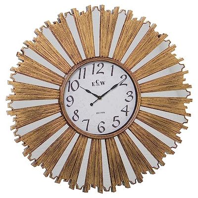 DRW Reloj de Pared Redondo de melamina en Dorado y Espejo 58x58x4 cm