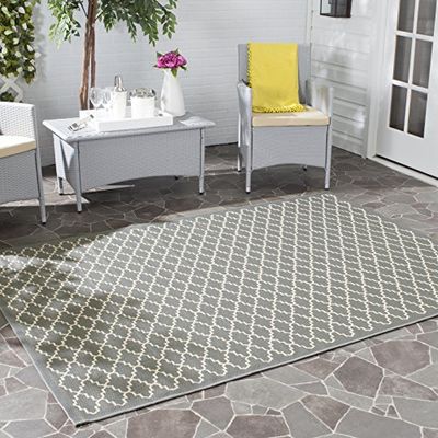 Tapis rectangulaire d'intérieur/extérieur treillis tissé , collection Cour, CY6919, en gris anthracite / beige, 79 X 152 cm pour le jardin, le patio ou tout autre espace extérieur par SAFAVIEH.