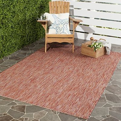 Safavieh Alfombra contemporánea para Interior y Exterior, colección Courtyard, Pelo Corto, Color Rojo y Rojo, 160 x 231 cm