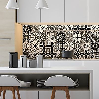 16 Stickers adhésifs carrelages | Sticker Autocollant Carreaux de ciment - Mosaïque carrelage mural salle de bain et cuisine | Carreaux de ciment adhésif mural - azulejos - 10 x 10 cm - 16 pièces