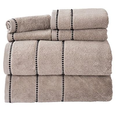 Lavish Home Lot de 6 Serviettes de Luxe en Coton Doux à séchage Rapide, zéro Torsion et 2 Serviettes de Toilette avec 2 Serviettes de Bain, 2 essuie-Mains et 2 débarbouillettes (Taupe/Noir) 30,5 x