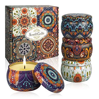 Geurkaars-cadeauset: 4 verpakkingen sojawasglas aromatherapie-kaarsen 120 uur brandende roos sinaasappel citroen geurkaars voor thuis geurkaarsen ideale cadeaus voor verjaardagen, Kerstmis