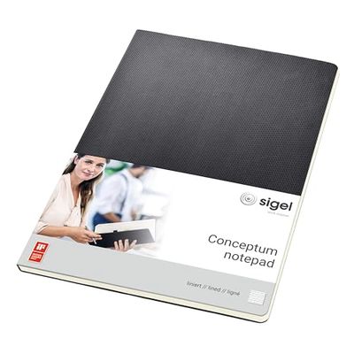SIGEL CO801 Bloc de notas, 21.1 x 29.7 cm, a líneas, Hardcover, negro, Conceptum