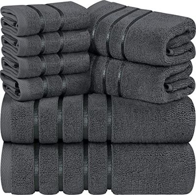 Utopia Towels - Ensemble de 8 Serviettes de Luxe 2 Serviettes de Bain 2 essuie-Mains et 4 débarbouillettes Ensemble de Serviettes très absorbantes filé à l'anneau (Gris)