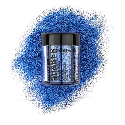Stargazer Glitter Shaker, Royal Blue. Cosmetic glitter powder for use on the eyes, lips, face, body, hair and nails.