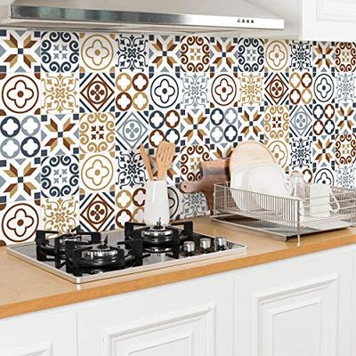 Ambiance Sticker Self-Adhesive Decorative Wall Decal Cement Tile for Bathroom and Kitchen Ninocito - Pack of 24 Stickers of 20 x 20 cm