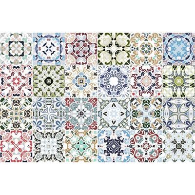 Ambiance Sticker Vinis autocolantes, decoração de parede, autocolantes de azulejos para casa de banho e cozinha, Ornements Anciens, 24 azulejos de vinil de 15 x 15 cm