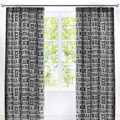 Bedlam - Cortinas plissadas forrada para crianças, design de futebol, 168 x 183 cm, cor cinzento e amarelo