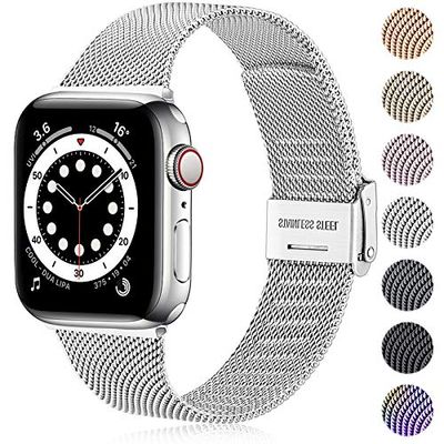 Ouwegaga Vervangende Bandje Compatibel met Apple Watch Bandje 38mm 40mm 41mm 42mm 44mm 45mm SE, Roestvrijstalen Metalen Bandje Compatibel met iWatch Series 9 8 7 6 5 4 3 2 1, 38mm/40mm/41mm Zilver