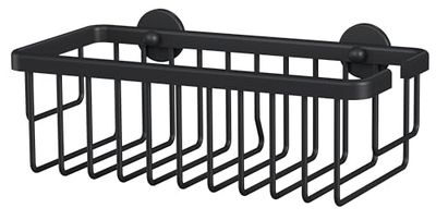 tesa® MOON BLACK Panier de douche - Rangement profond - Convient aux salles de bains modernes - Solution adhésive, sans perçage - Noir mat, 92 mm x 250 mm x 125 mm