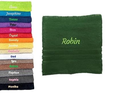 Asciugamano con monogramma personalizzato Asciugamano con monogramma ricamato Lettera Nome Asciugamano personalizzato iniziale Asciugamano in cotone Regalo personalizzato (140 x 70 cm, Verde)