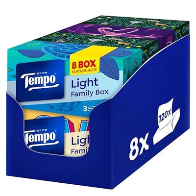 Tempo Scatola di Fazzoletti di Carta, 8 Scatole x 120 Fazzolettini, 3 Veli, Biodegradabili, Family Box Il Potere della Gentilezza