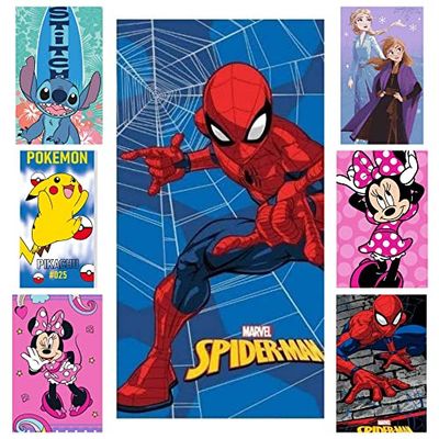 DONATELLA M308b Coton, Piscine, Serviette, imprimé, 70 x 140 cm, Spiderman/Bleu, 070x140 cm. Mixte Enfant