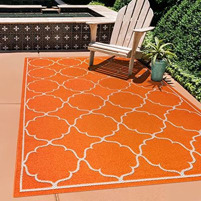 SANAT Tappeto per esterni resistente alle intemperie, per interni ed esterni, impermeabile, per balcone, per terrazza, giardino, cucina, bagno o soggiorno, 200 x 290 cm, colore arancione