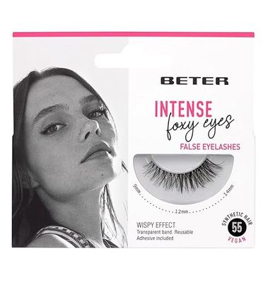 Beter – Artificial Eyelashes No. 55 Foxy Eyes, eyelash extensions, including glue, vegan and reusable, synthetic hair with a transparent band for a natural look, eye makeup.