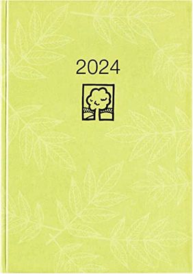 610-0713 Agenda de poche vert 2024 – 10,2 x 14,2 cm – 1 jour sur 1 page – Couverture en carton robuste – Division des heures 7 à 19 heures – Ange bleu