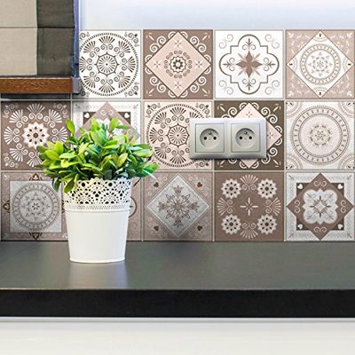 Ambiance Sticker Self-Adhesive Decorative Wall Decal Cement Tile for Bathroom and Kitchen Ezeiza - Pack of 9 Stickers of 10 x 10 cm