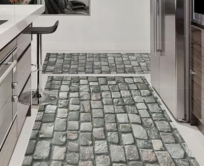 Tadi & Imperio1979 Tapis vinylique pour Salon, Cuisine, séjour, entrées, salles de Bain ou Chambres avec Envers PVC antidérapant Design numérique de Pierres Grises Beige avec Mousse