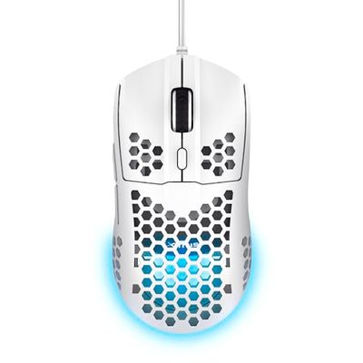 Trust Gaming GXT 928W Helox Souris Gaming Filaire Ultralégère 65g, DPI Réglable 200-6400 Capteur Optique, 6 Boutons Programmables, Éclairage RVB Souris Gamer USB PC Ordinateur Portable, Blanc