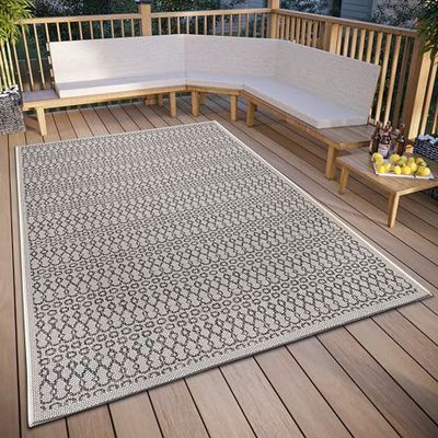 Hanse Home Vanti Vloerkleed voor binnen en buiten, weerbestendig, modern patroon, waterdicht, robuust buitentapijt, plat weefsel, voor tuin, balkon, terras, woonkamer, beigrijs, 63 x 120 cm