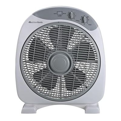 Melchioni Family Tafelventilator, boxventilator, met 3 snelheden, ventilator met 5 bladen, diameter 30 cm, timer 60 minuten, oscillatiefunctie, kleur grijs